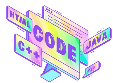holographic lettering code on computer screen and programming languages